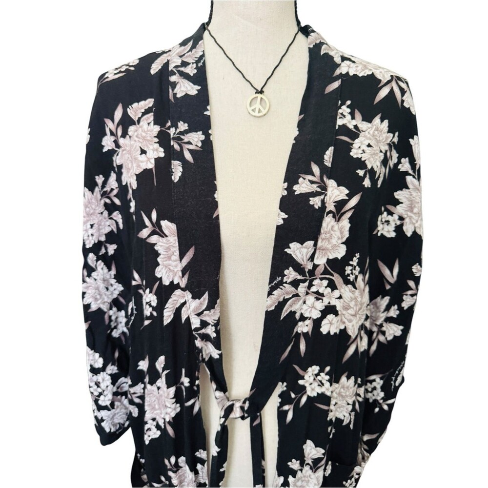 Spiritual Gangster Black Floral Kimono Cardigan Duster OS Boho Festival